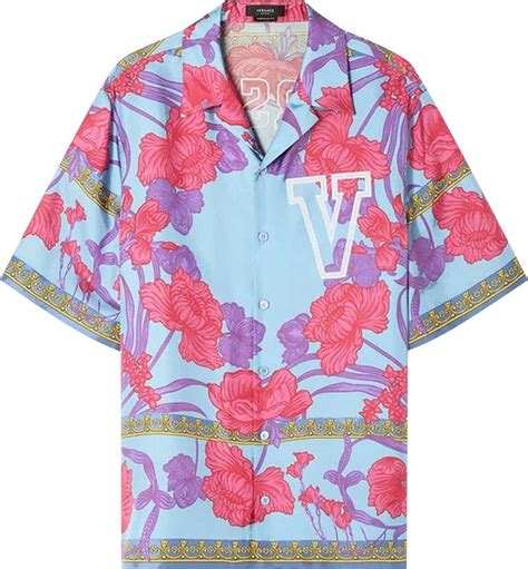 Versace Acid Bouquet V Shirt 'Blue/Pink' 